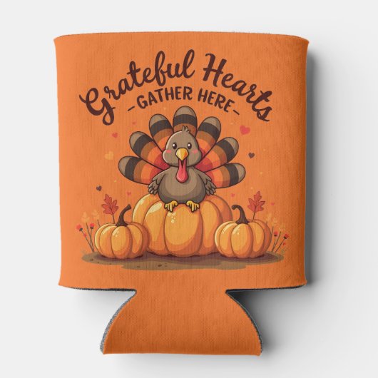Grateful Hearts Thanksgiving Turkey Orange Blikjeskoeler (Achterkant)