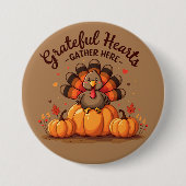 Grateful Hearts Thanksgiving Turkey Ronde Button 7,6 Cm (Voorkant)