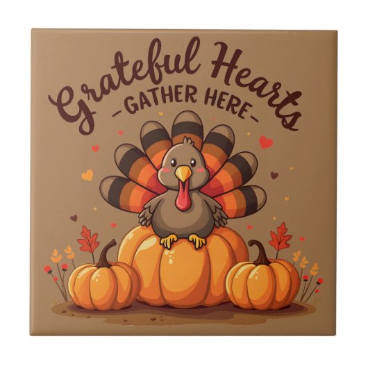 Grateful Hearts Thanksgiving Turkey Tegeltje (Voorkant)