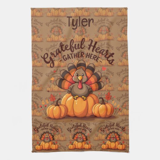 Grateful Hearts Thanksgiving Turkey Theedoek (Verticaal)