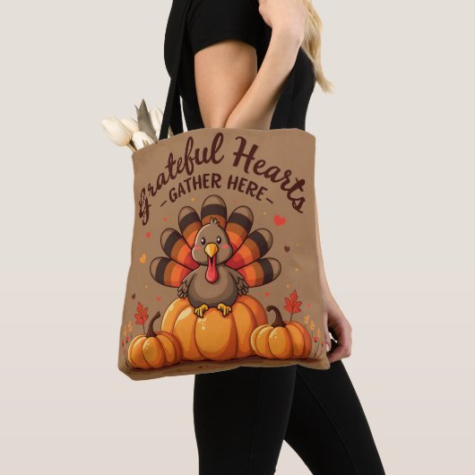 Grateful Hearts Thanksgiving Turkey Tote Bag (Dichtbij)