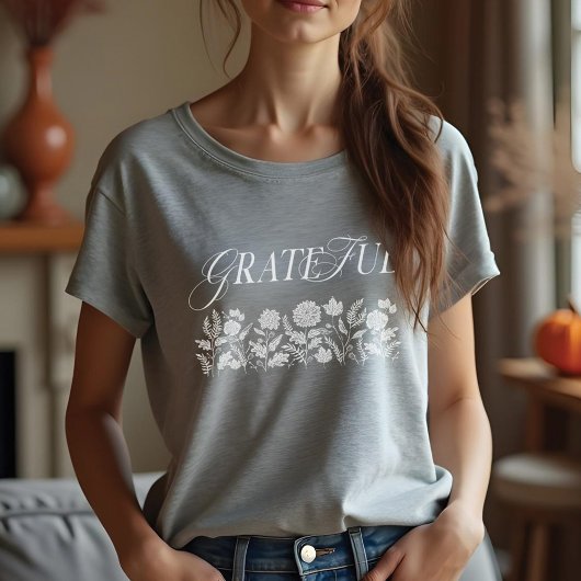 Grateful Herfst Foliage Autumn Flowers Roze Tri-Blend Shirt
