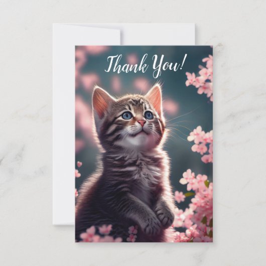 Grateful Kitten in Cherry Blossom Bedankkaart (Voorkant)