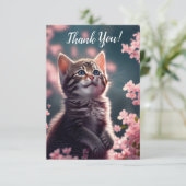 Grateful Kitten in Cherry Blossom Bedankkaart (Staand voorkant)