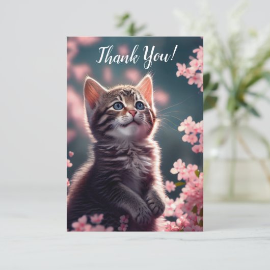 Grateful Kitten in Cherry Blossom Bedankkaart (Staand voorkant)