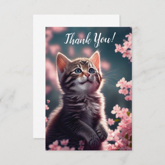 Grateful Kitten in Cherry Blossom Bedankkaart (Voorkant / Achterkant)