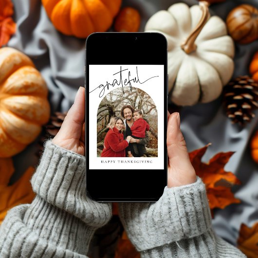 Grateful minimalistische familie Thanksgiving kaar Feestdagenkaart