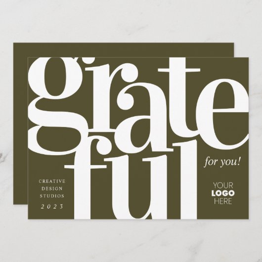 Grateful Modern Army Green Business Holiday Kaart (Voorkant / Achterkant)