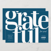 Grateful Modern Blue Business Holiday Kaart (Voorkant / Achterkant)