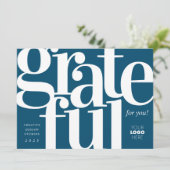 Grateful Modern Blue Business Holiday Kaart (Staand voorkant)