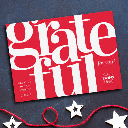 Grateful Modern Bright Red Business Holiday Kaart