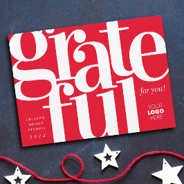 Grateful Modern Bright Red Business Holiday Kaart