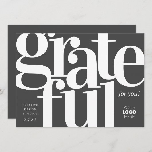 Grateful Modern Charcoal Business Holiday Kaart (Voorkant / Achterkant)