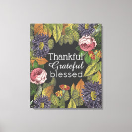 Grateful Modern Flowers op Dark Grey Canvas Afdruk
