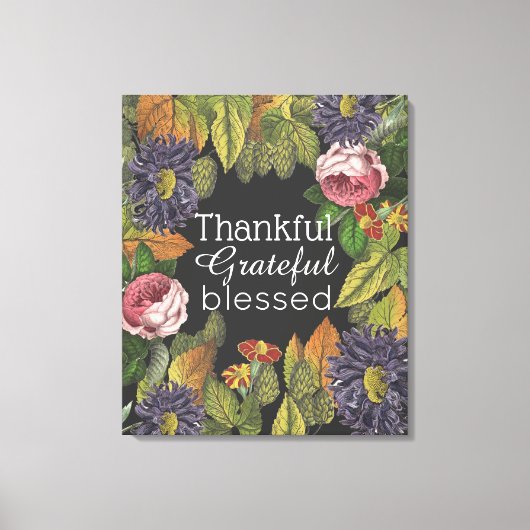 Grateful Modern Flowers op Dark Grey Canvas Afdruk (Voorkant)
