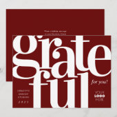 Grateful Modern Red Business Holiday Kaart (Voorkant / Achterkant)