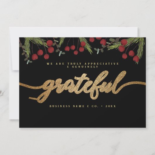 Grateful Modern Script Holly Pine business logo Feestdagenkaart (Voorkant)