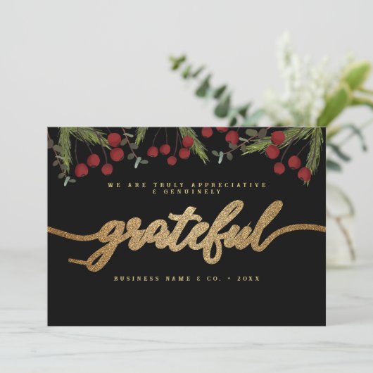 Grateful Modern Script Holly Pine business logo Feestdagenkaart (Staand voorkant)