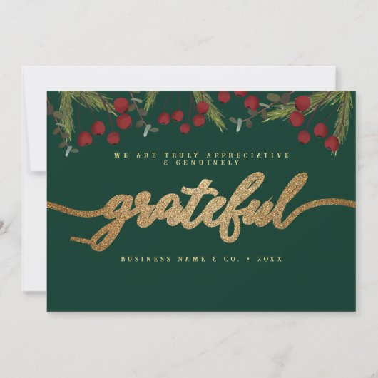 Grateful Modern Script Holly Pine business logo  Feestdagenkaart (Voorkant)