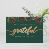 Grateful Modern Script Holly Pine business logo  Feestdagenkaart (Staand voorkant)