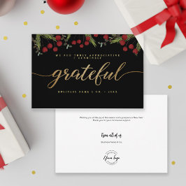 Grateful Modern Script Holly Pine business logo Feestdagenkaart