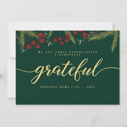 Grateful Modern Script Holly Pine business logo Feestdagenkaart (Voorkant)