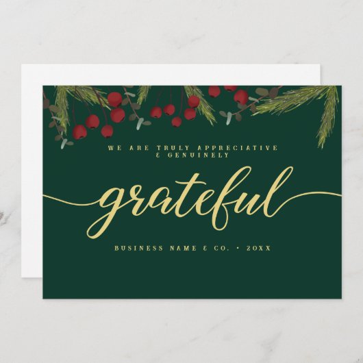 Grateful Modern Script Holly Pine business logo  Feestdagenkaart (Voorkant / Achterkant)
