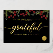 Grateful Modern Script Holly Pine business logo Folie Feestdagenkaart (Voorkant)