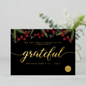 Grateful Modern Script Holly Pine business logo Folie Feestdagenkaart (Staand Voorkant)