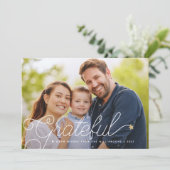 Grateful Modern Script Photo Gold Star Feestdagenkaart (Staand voorkant)