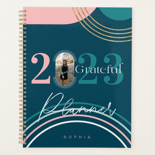 Grateful Moderne Geometric Rainbow Aangepaste foto Planner (Voorkant)