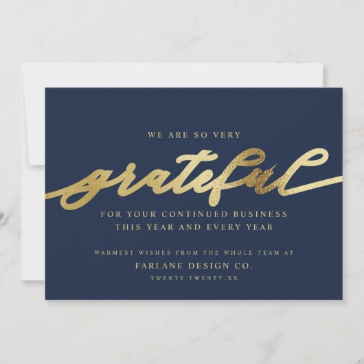 Grateful | Moderne Script Business Logo Corporate Feestdagenkaart (Voorkant)