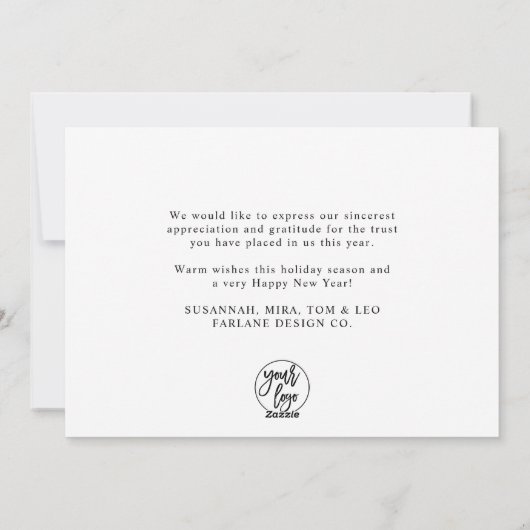 Grateful | Moderne Script Business Logo Corporate Feestdagenkaart (Achterkant)