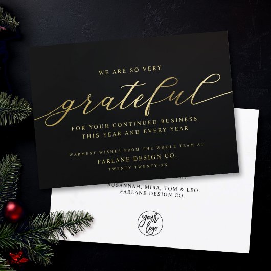 Grateful | Moderne Script Business Logo Corporate Feestdagenkaart