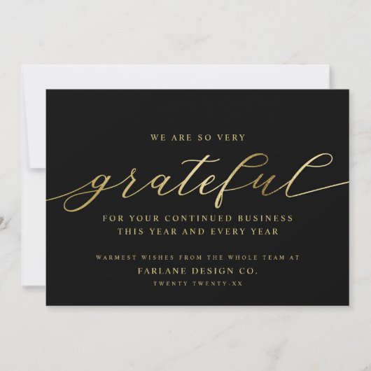 Grateful | Moderne Script Business Logo Corporate Feestdagenkaart (Voorkant)