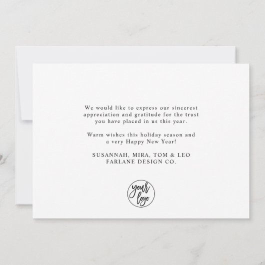 Grateful | Moderne Script Business Logo Corporate Feestdagenkaart (Achterkant)