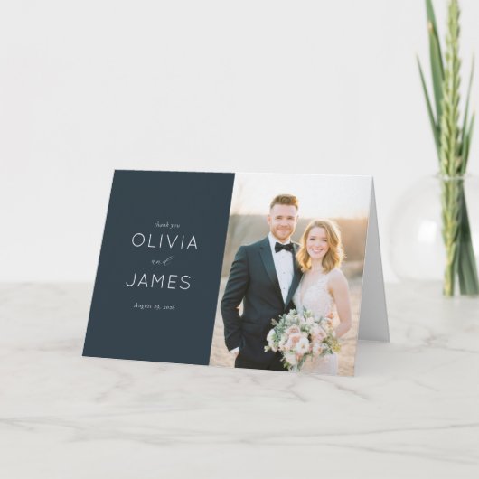 Grateful Navy Elegant Photo Bedankkaart (Voorkant)