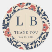 Grateful Navy Floral Circle Ronde Sticker (Voorkant)