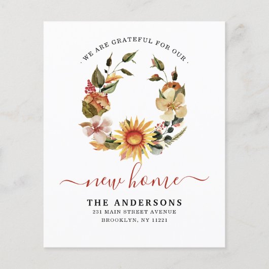 Grateful New Home Herfst Wreath Moving Announge (Voorkant)