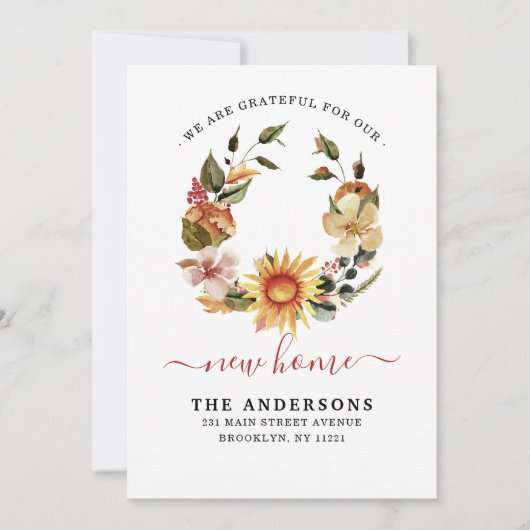 Grateful New Home We hebben Herfst Wreath Moving Aankondiging (Voorkant)