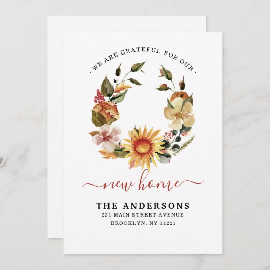 Grateful New Home We hebben Herfst Wreath Moving Aankondiging (Voorkant / Achterkant)