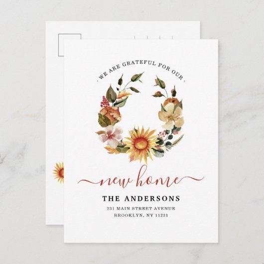 Grateful New Home We hebben Herfst Wreath Moving Aankondigingskaart (Voorkant / Achterkant)