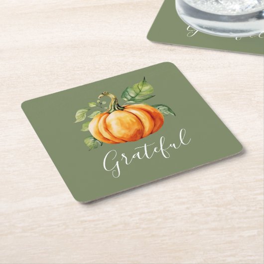 Grateful Oranje Pompoen Moss Groene Thanksgiving Kartonnen Onderzetters (Schuin)