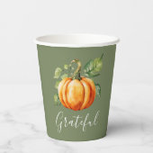 Grateful Oranje Pompoen Moss Groene Thanksgiving Papieren Bekers (Achterkant)