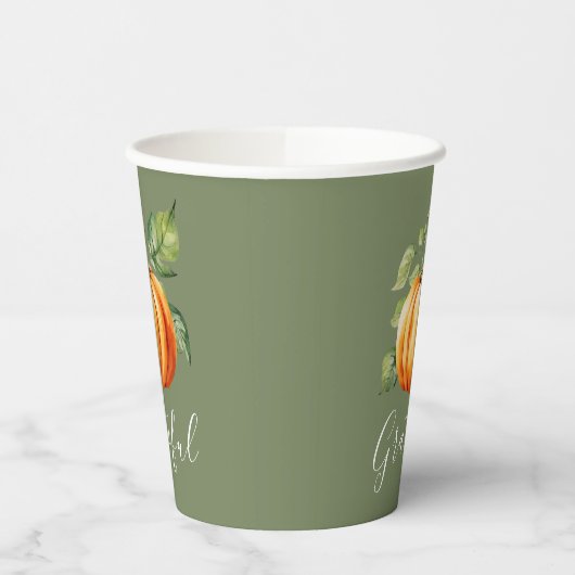 Grateful Oranje Pompoen Moss Groene Thanksgiving Papieren Bekers