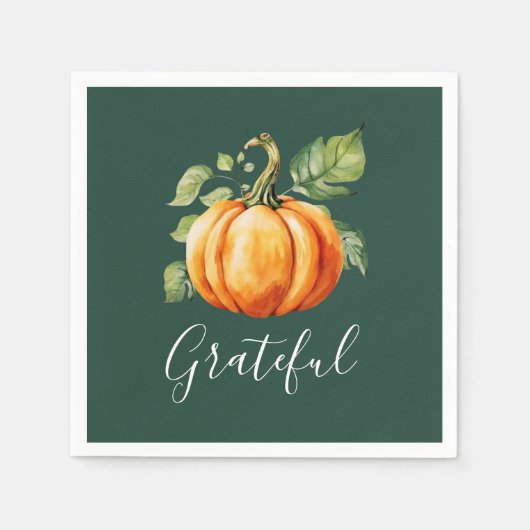 Grateful Oranje pompoen Thanksgiving donkergroen Servet (Voorkant)