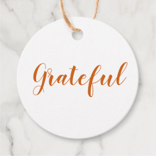 Grateful oranje spice modern script Thanksgiving Bedankjes Labels