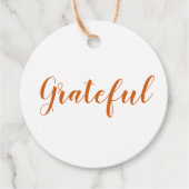 Grateful oranje spice modern script Thanksgiving Bedankjes Labels (Voorkant)