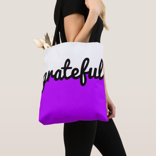 Grateful Paarse zwart wit kleurenblok Tote Bag (Dichtbij)
