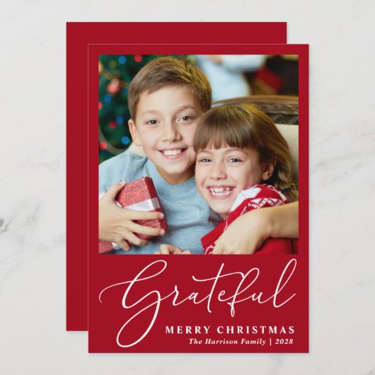 Grateful Photo Red Merry kerst Feestdagenkaart (Voorkant / Achterkant)